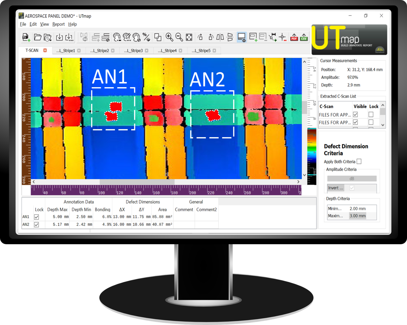 UTmap Large Annotations and Defects PC Display